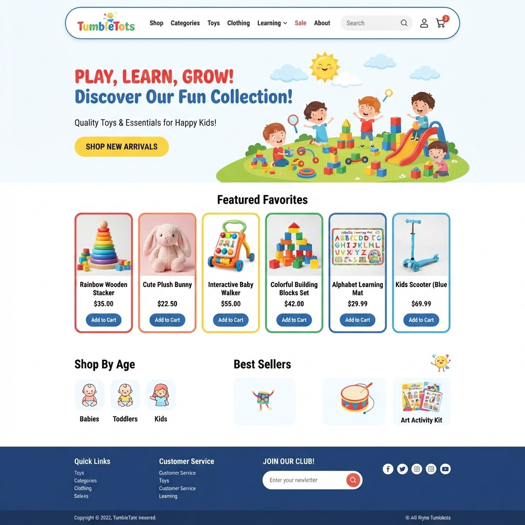 TumbleTots website design mockup