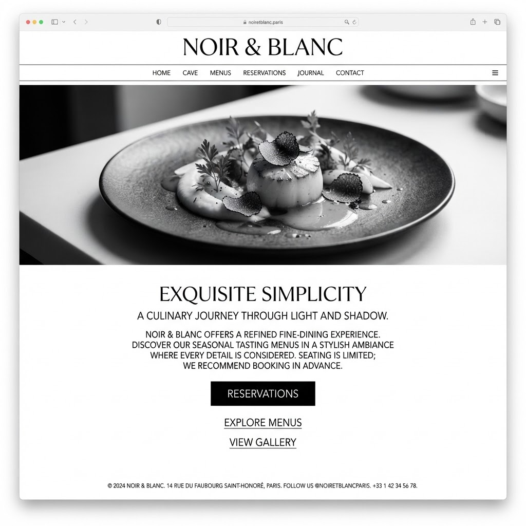 Noir & Blanc website design mockup